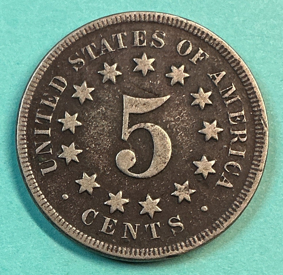 1869 Shield Nickel, Fine+ Details Circulated Coin, Store #NL0113