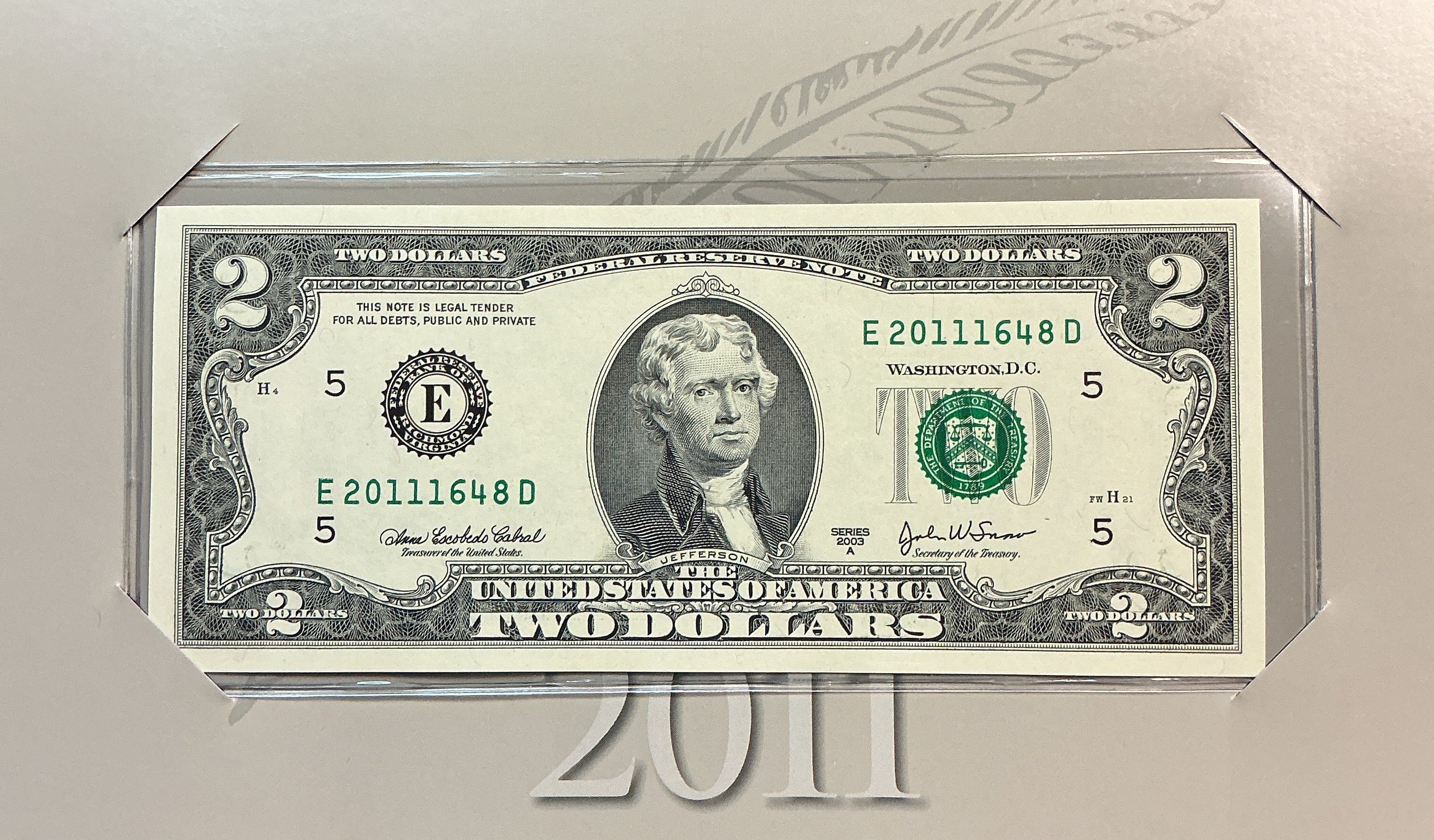 2011 Series, $2 Note, Richmond F.R.B., 2011 Serial Number, Store #FRN023