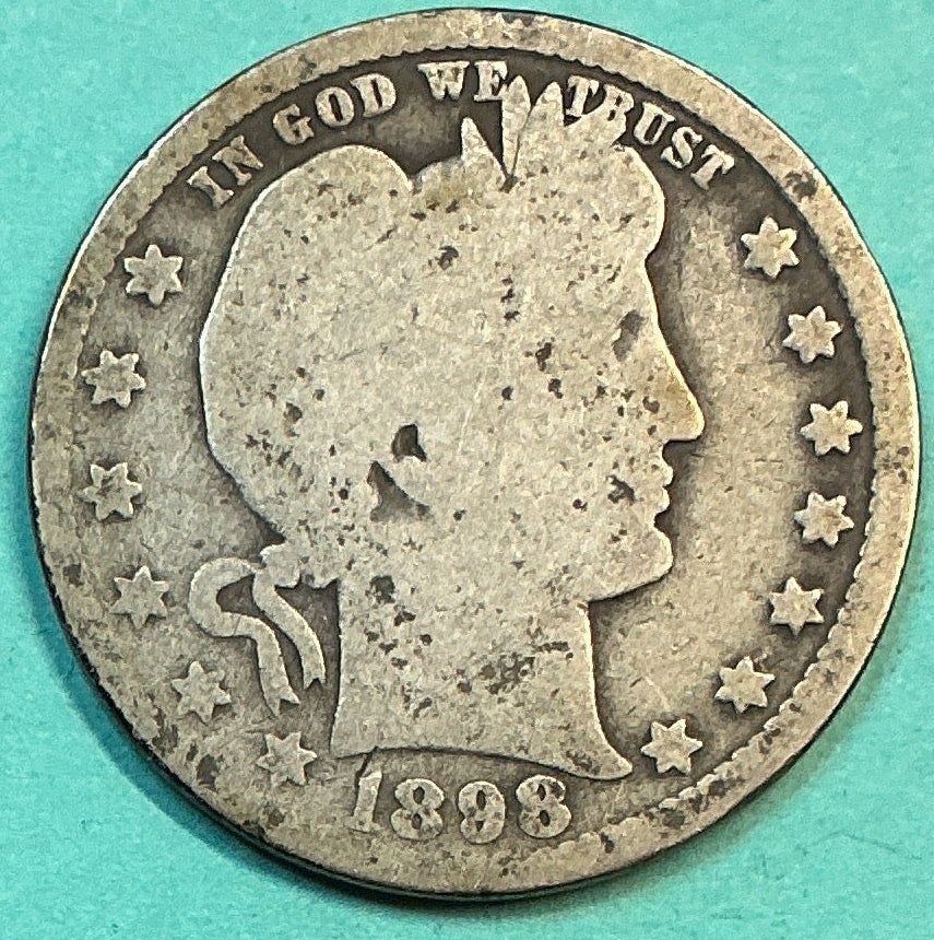 1898-O Barber Quarter., About Good Circulated Details., Store#QR1210