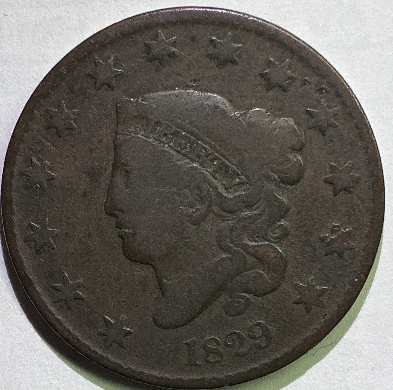 1829 Coronet Head Large Cent, Good Circulated Coin, Store #14467