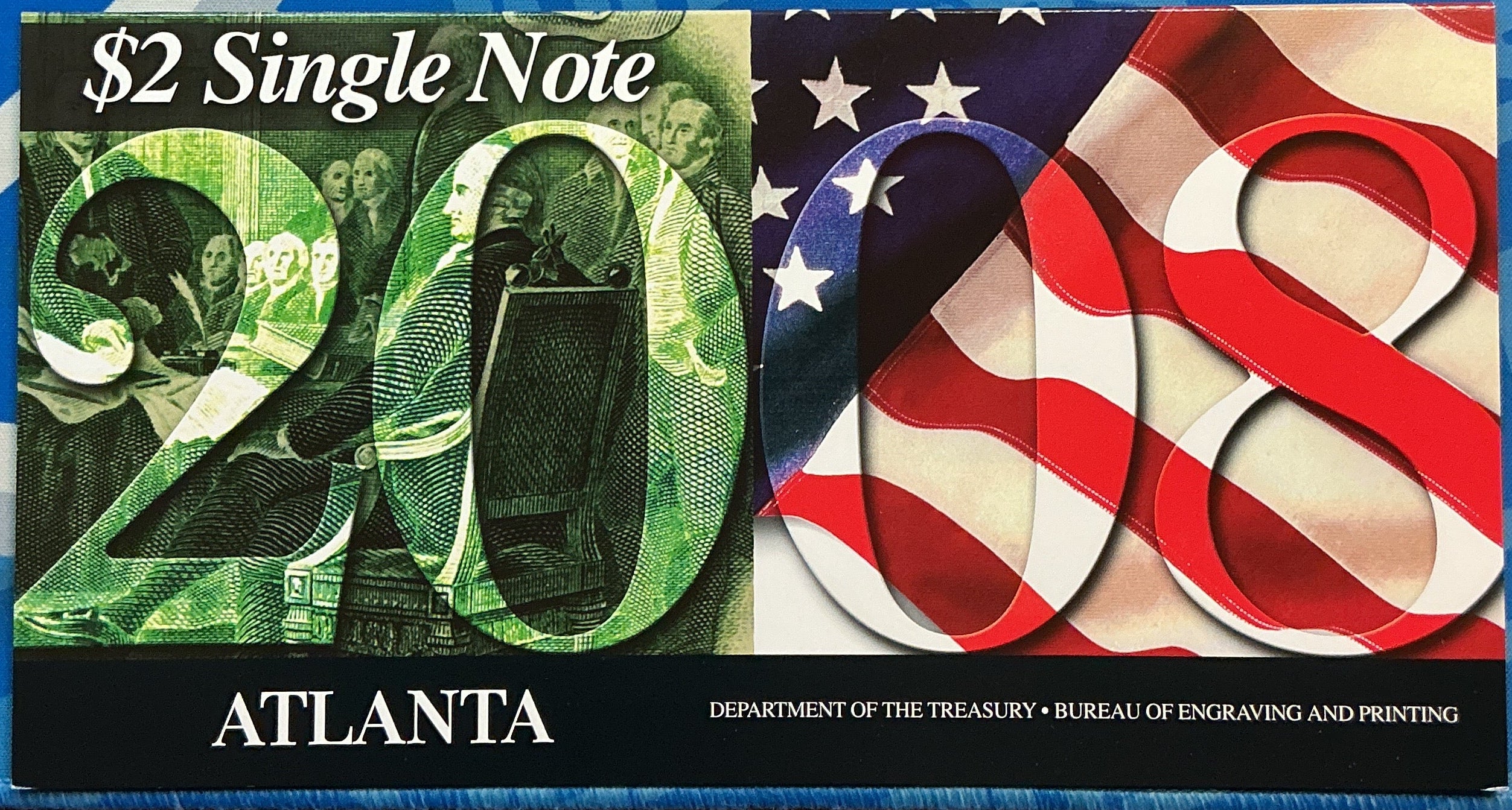 2008 Series, $2 Note, Atlanta, Dept of Treasury, 2008xxx Serial Number, Store #FRN028