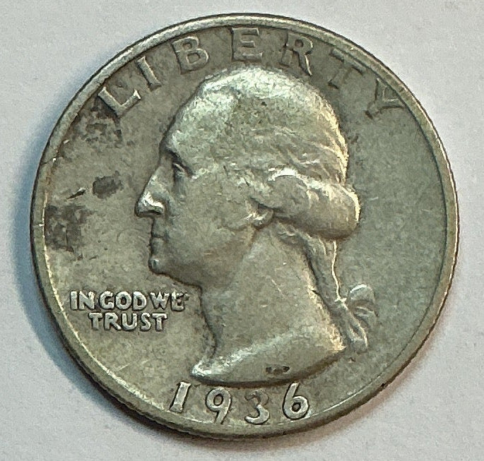 1936-S Washington Silver Quarter, Fine Circulated Coin, Store #QR1681