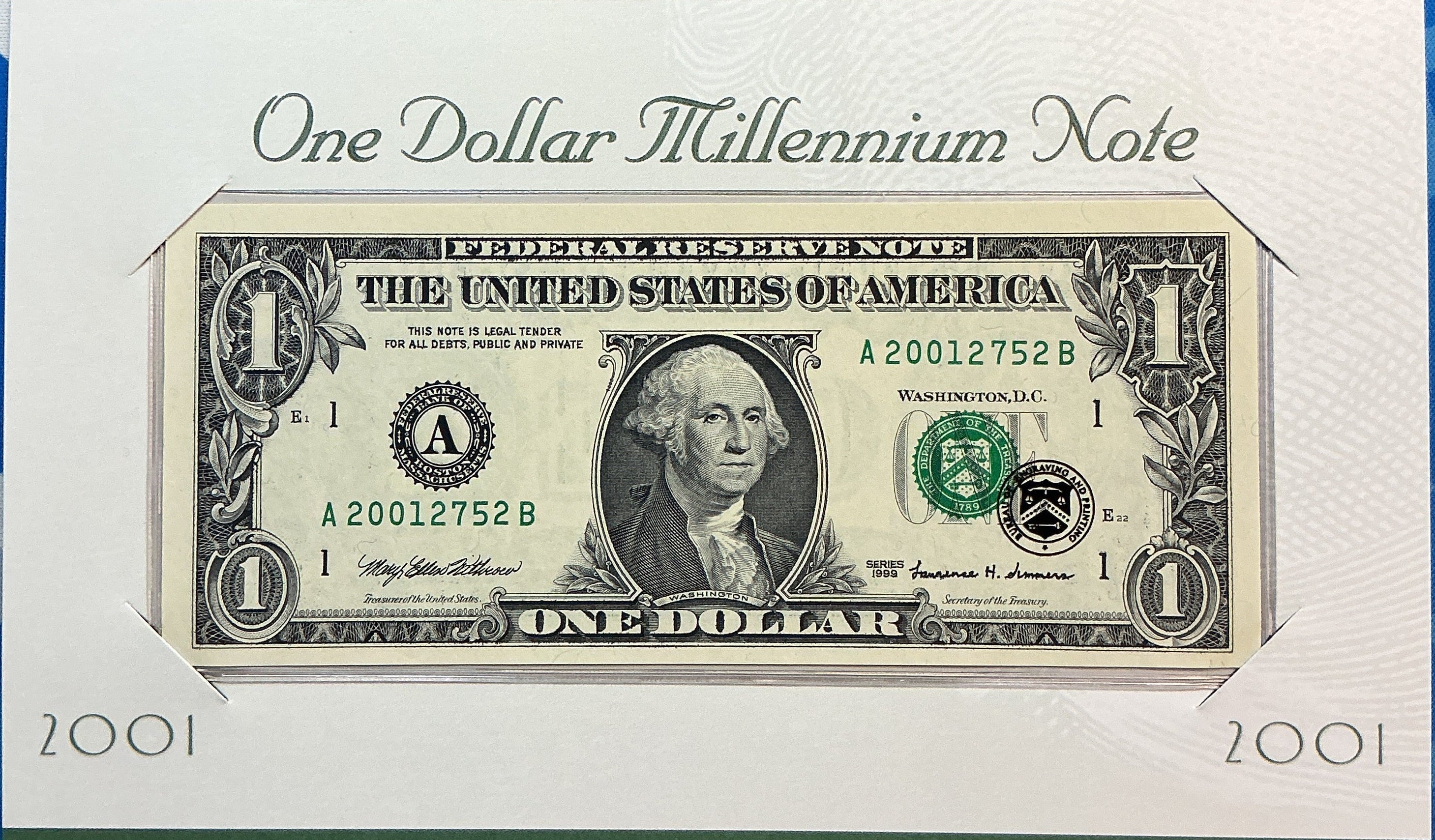 2001 $1 Millennium Note, 1999 Series, F.R.N., Store #FRN035
