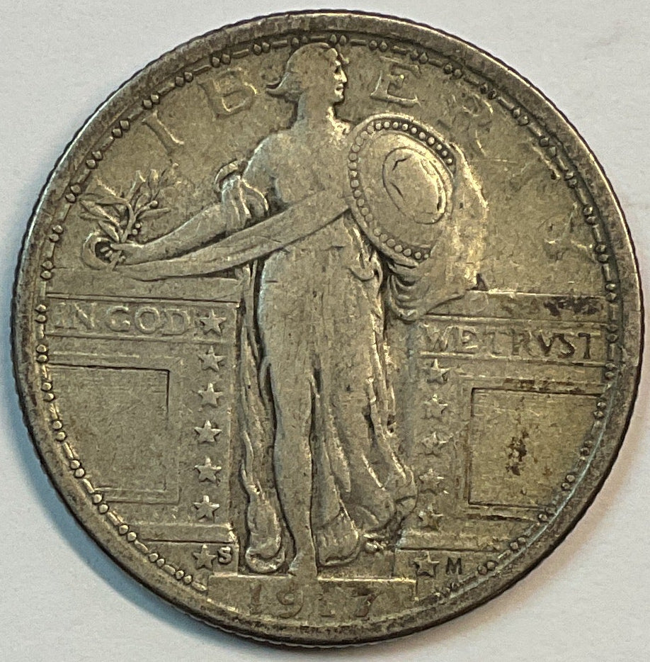 1917-S T-1, Standing Liberty Silver Quarter, Very Fine Coin, Store #QR1166