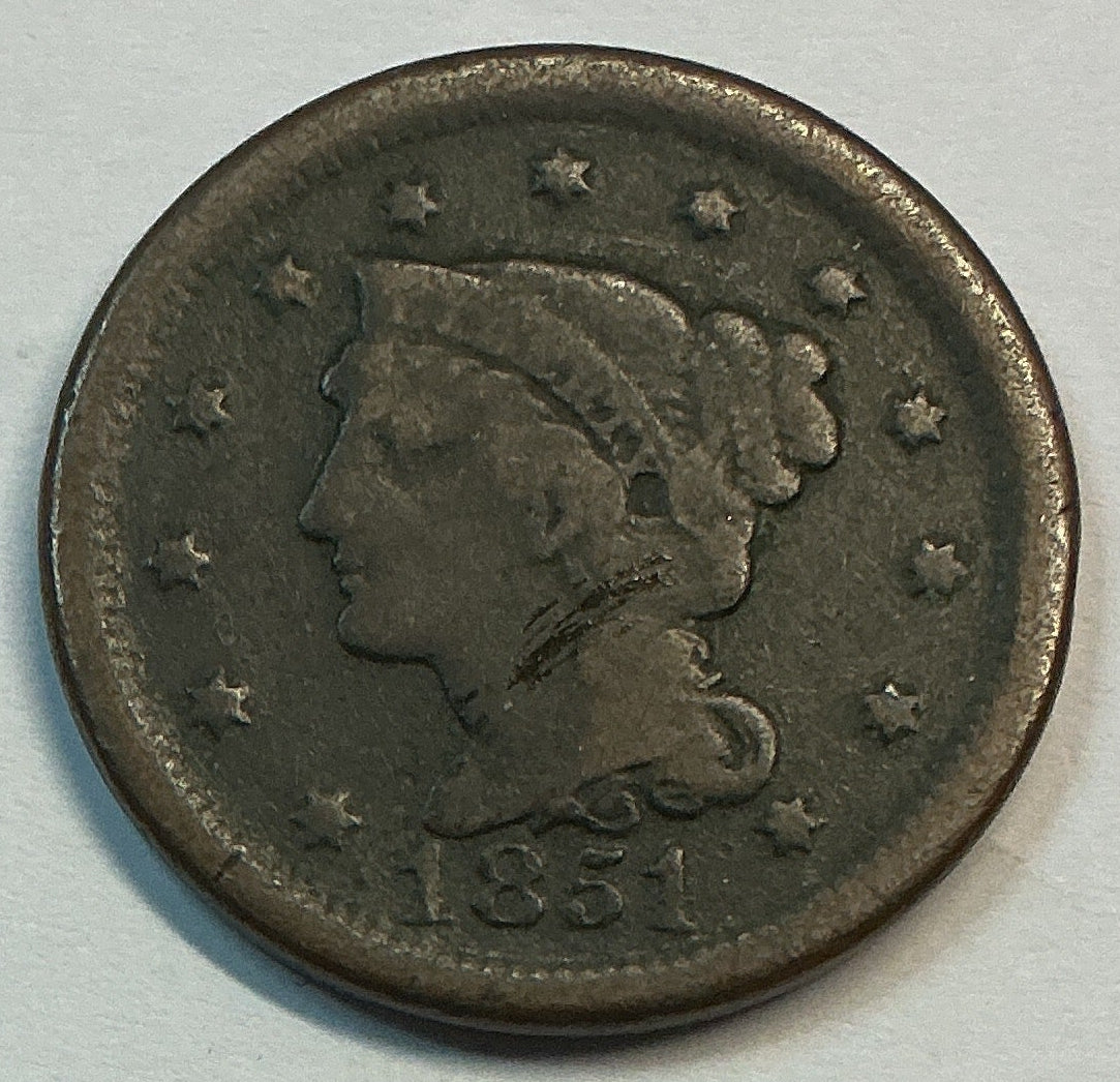 1851 Liberty Head Large Cent. Very Good Collectible Coin. Store #CT1413