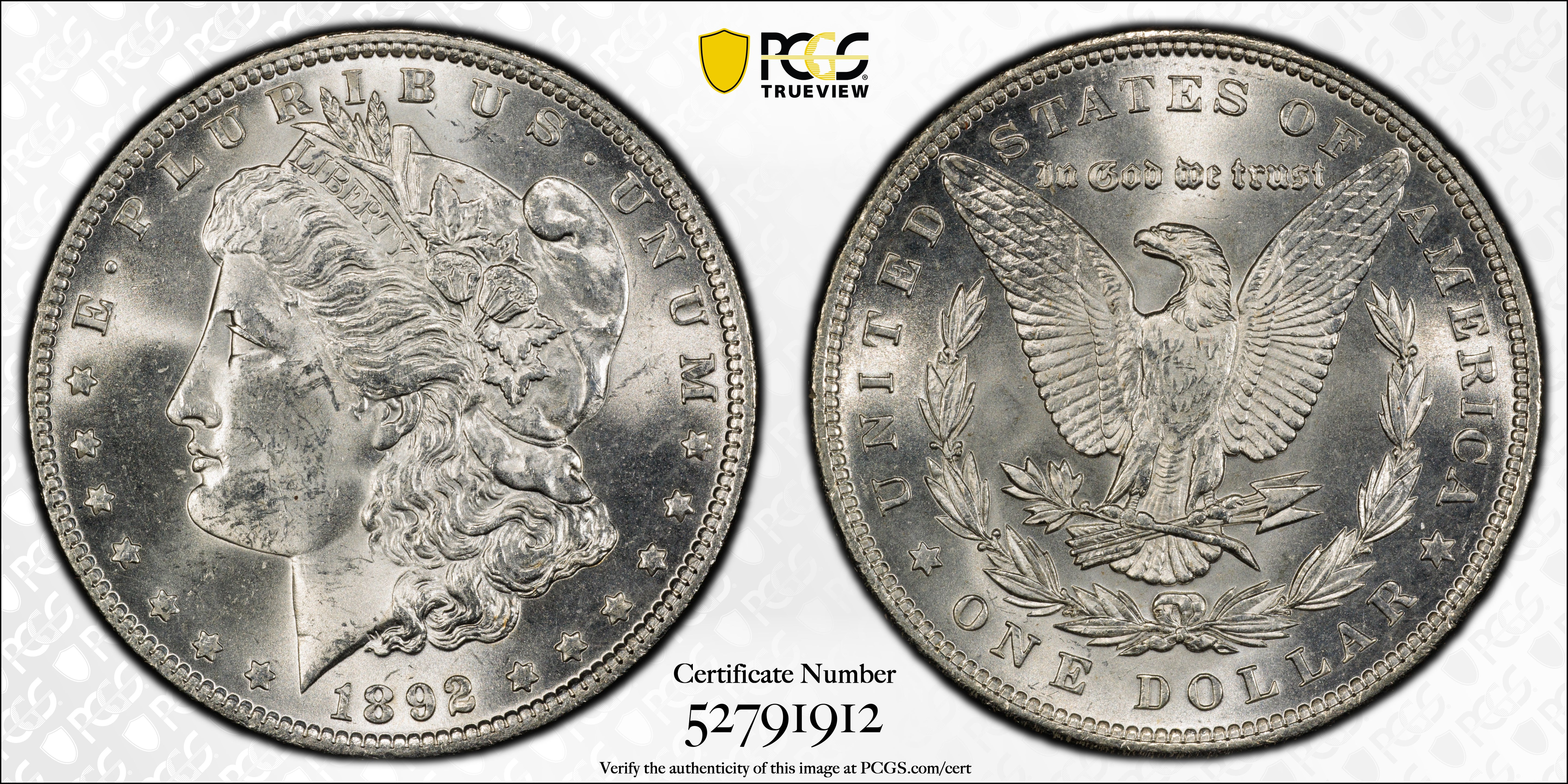 1892 Morgan Silver Dollar., Uncirculated., PCGS MS-63., Store #GDR0142.