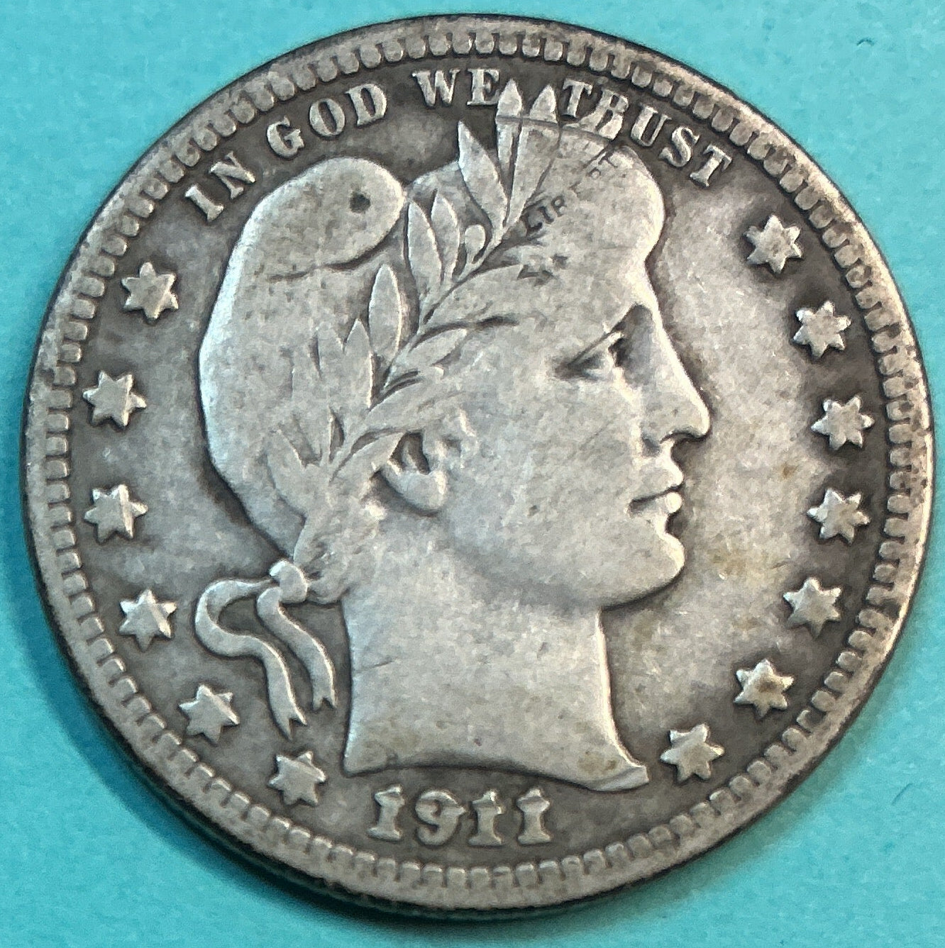 1911 Barber Quarter., Very Good Circulated Details., Store#QR1308