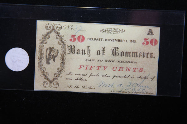1862 Bank of Commerce, Mass,  Obsolete Currency, Store Sale 093062