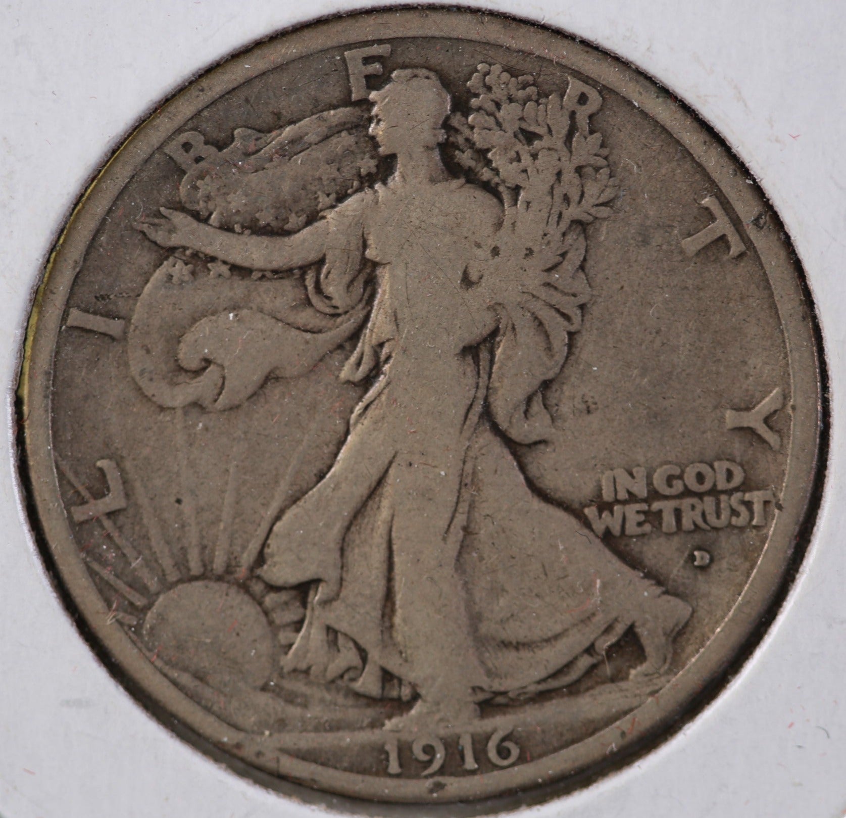1916-D Walking Liberty Half Dollar, Fine+ Circulated Coin, Store #82403