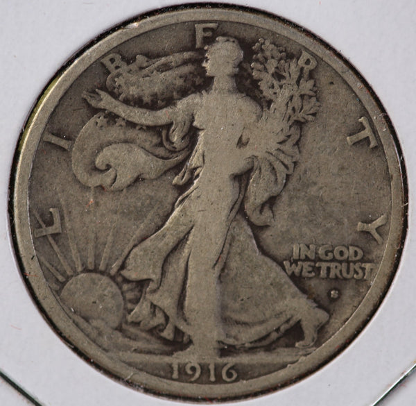 1916-S Walking Liberty Half Dollar, Circulated Fine Details. Store #82405