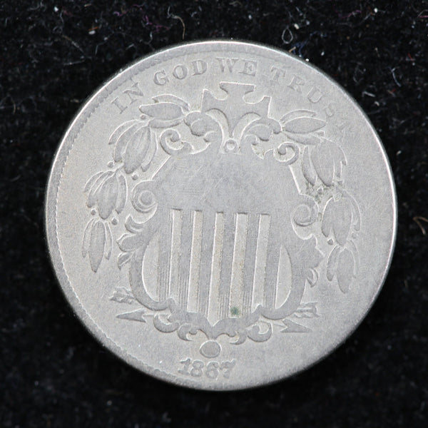 1867 Shield Nickel, Circulated Collectible Coin. Store #1269001