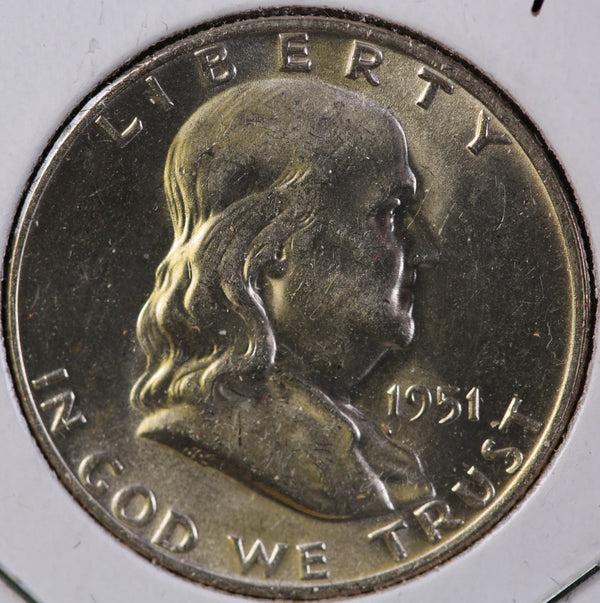 1951-D Franklin Half Dollar, Uncirculated Coin GEM BU Details. Store #23082803