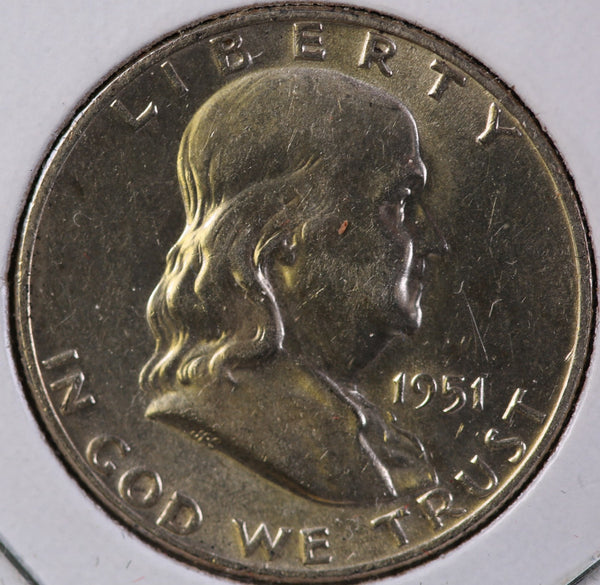 1951-D Franklin Half Dollar, Uncirculated Coin GEM BU Details. Store #23082804