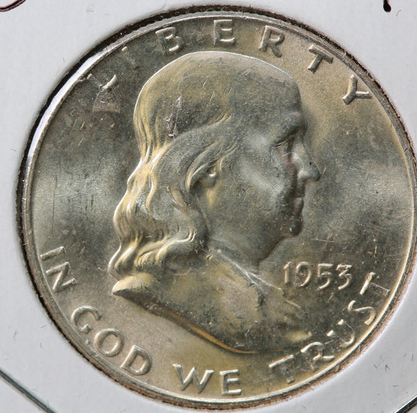 1953-D Franklin Half Dollar, Uncirculated Gem BU+ Coin. Store #23082822