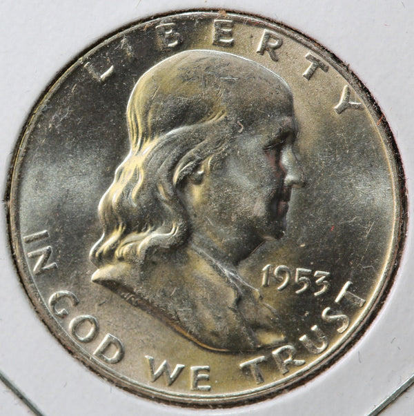 1953-D Franklin Half Dollar, Uncirculated Gem BU+ Coin. Store #23082823