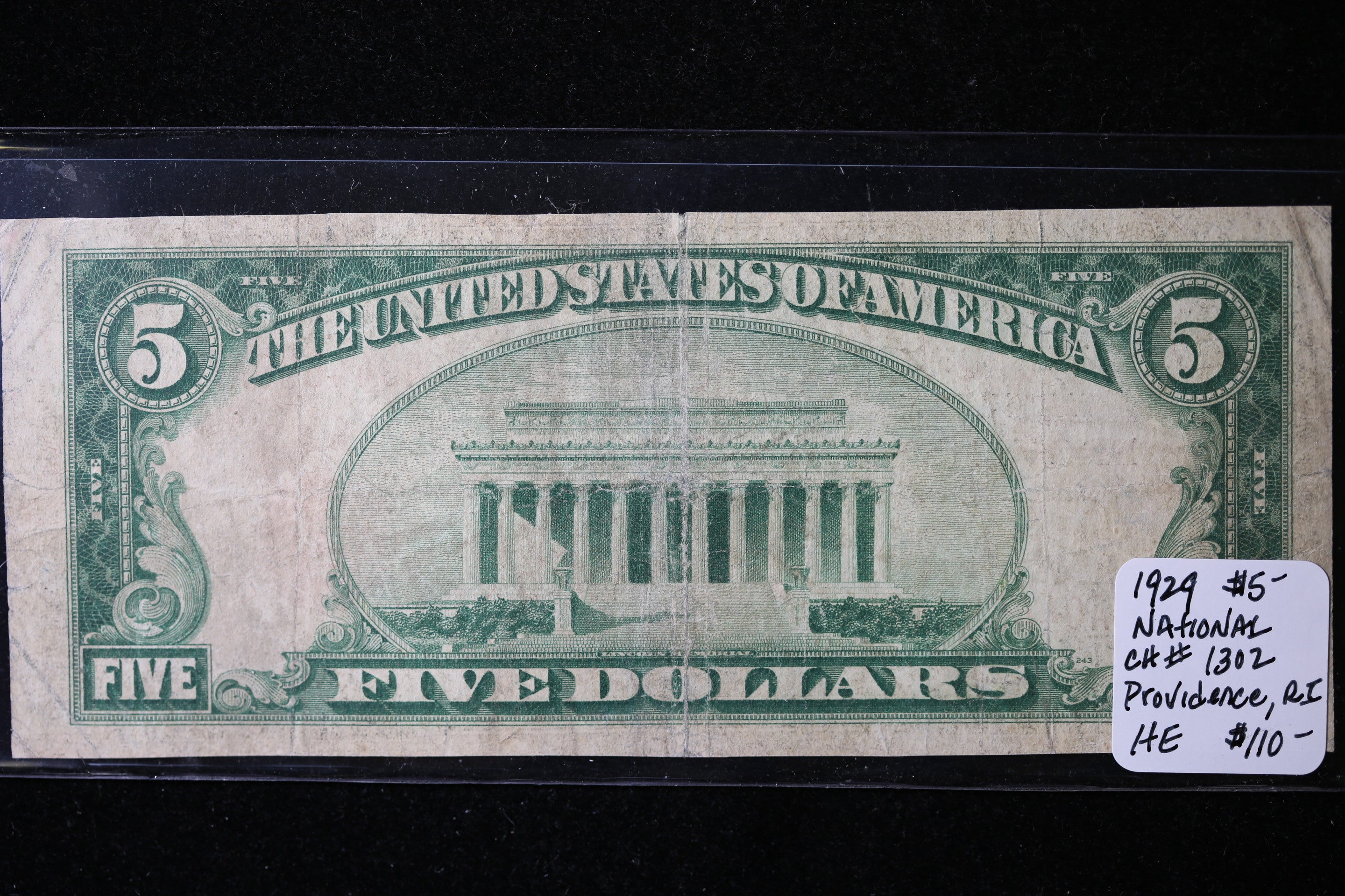 1929 $5 National Currency, Providence, RI., Store Sale 091021