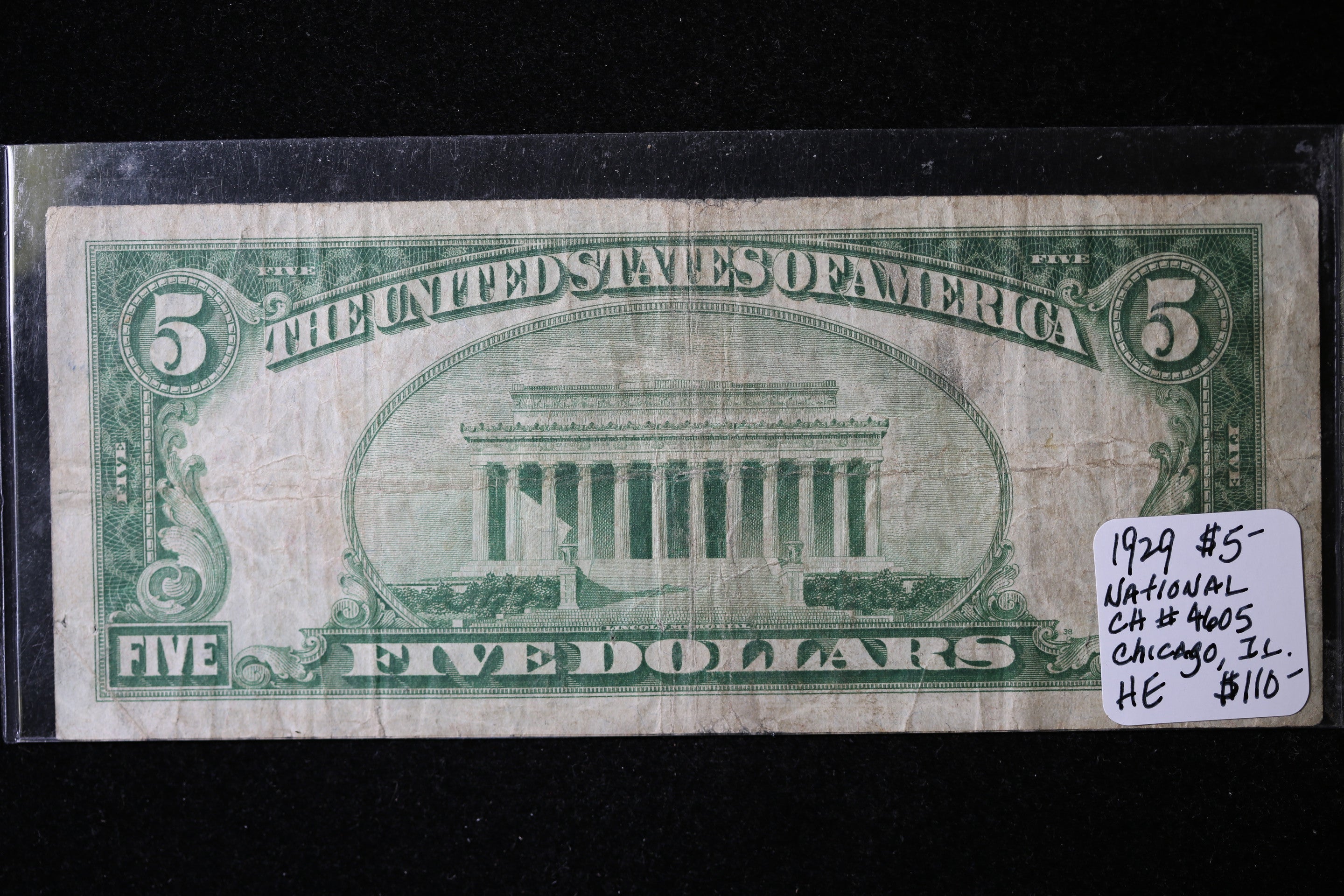 1929 $5 National Currency, Chicago, IL, Store Sale 091028