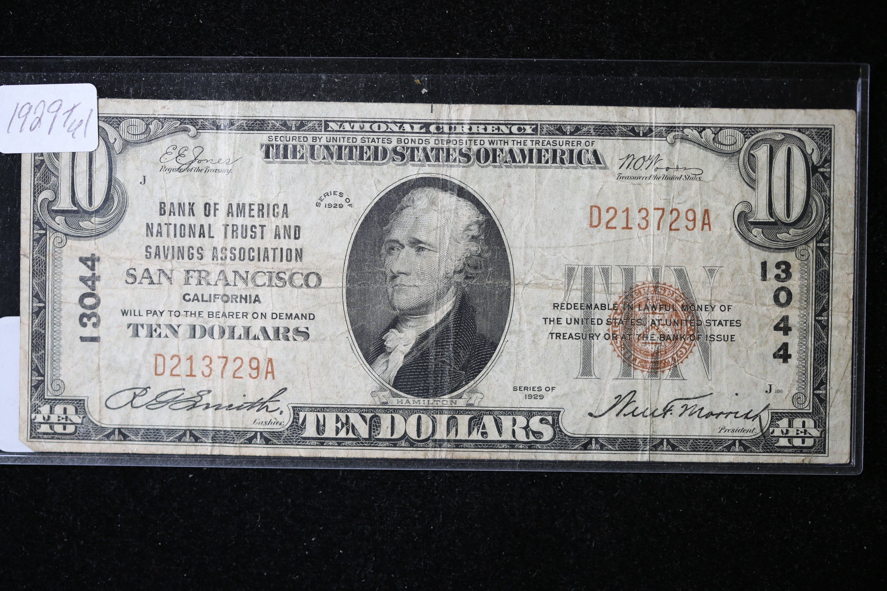 1929 $10 National Currency, San Francisco, CA., Store Sale 091031