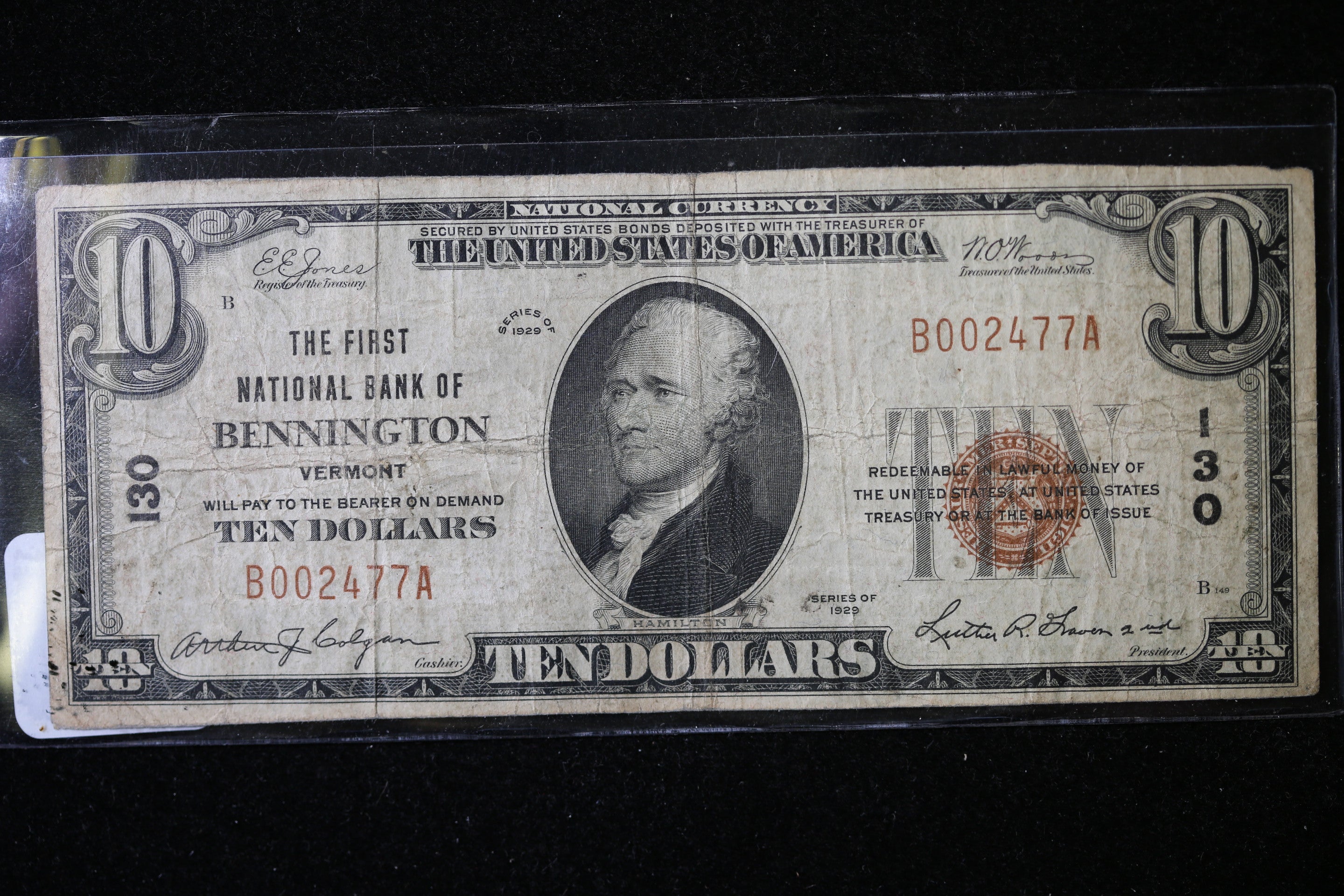 1929 $20 National Currency, Bennington, VT, Store Sale 091034