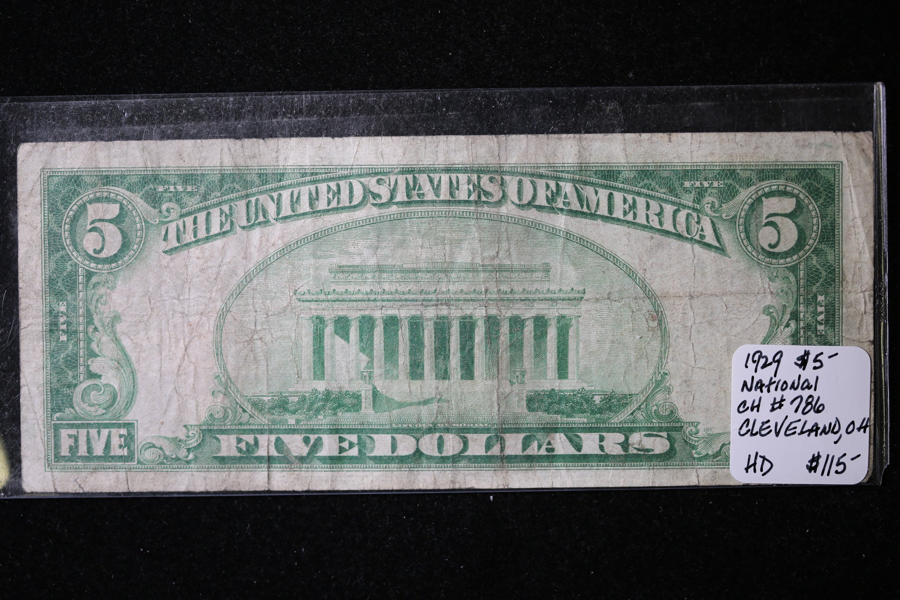 1929 $5 National Currency, Cleveland, OH, Store Sale 091039
