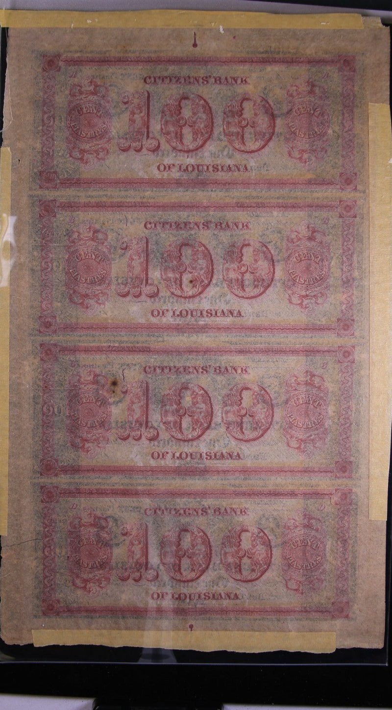 1800's Citizens Bank, New Orleans, Full Sheet., Obsolete Currency, Store Sale 093203
