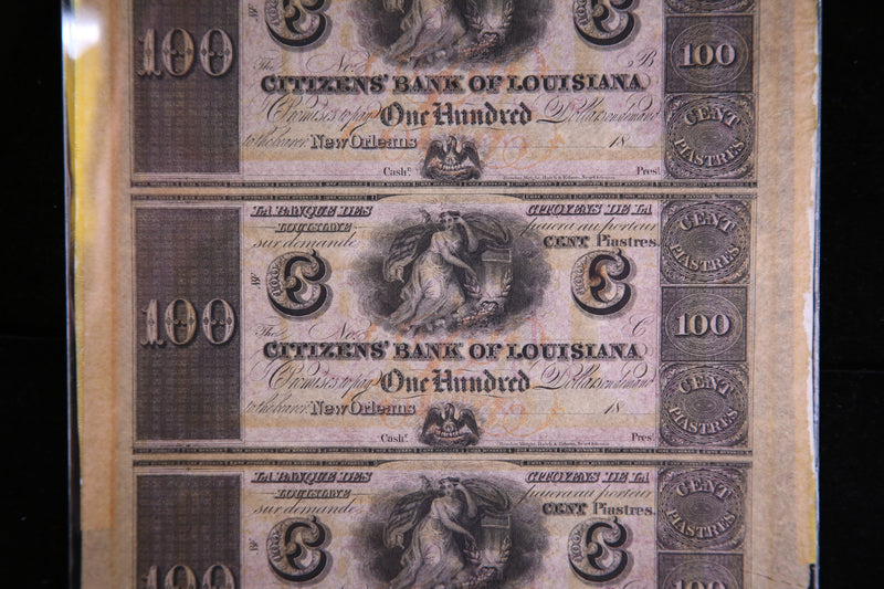 1800's Citizens Bank, New Orleans, Full Sheet., Obsolete Currency, Store Sale 093203