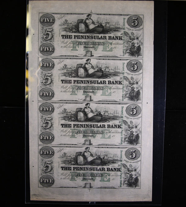 1800's Detroit, Michigan., Full Sheet., Obsolete Currency, Store Sale 093213