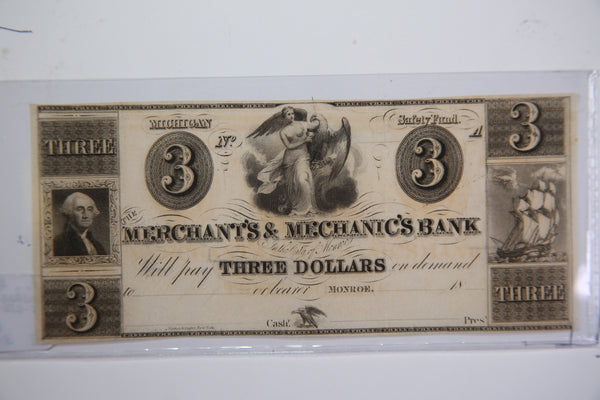 18__ $3, Monroe, Michigan., Obsolete Currency, Store Sale 0932493