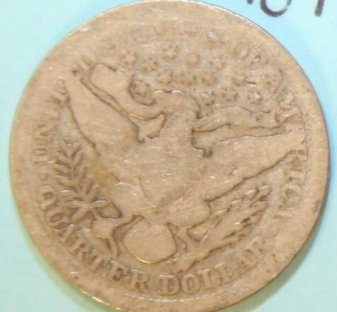 1896 Barber Silver Quarter, Abt Good Circulated Coin. Store #QR1099