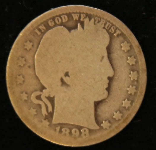 1898-O Barber Quarter, About Good Circulated Coin, Store #QR1121