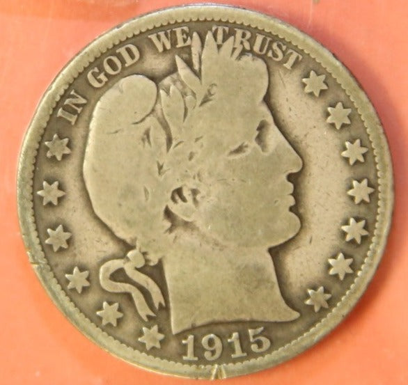 1915 Barber Half Dollar, Very Good Circulated Coin, Store #HR1020