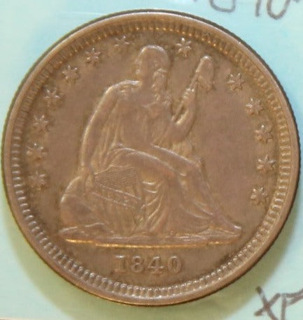 1840-O Seated Liberty Silver Quarter, Extra Fine., Store #0950