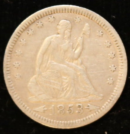 1853 w arrows. Seated Liberty Silver Quarter, Nice Collectable, Store #0952