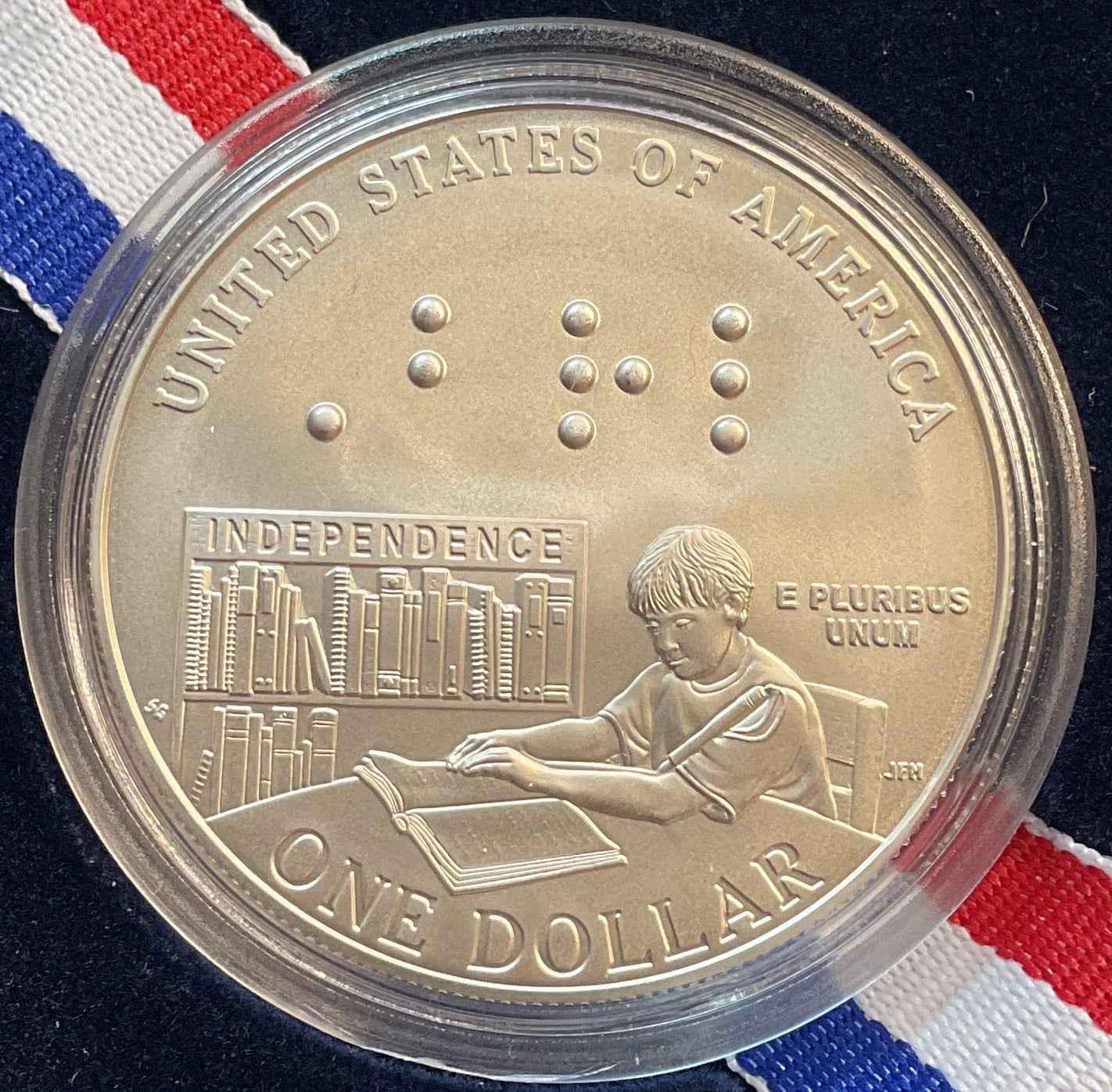 2009 Louis Braille Bicentennial Silver Dollar, U.S. Mint, #PT038