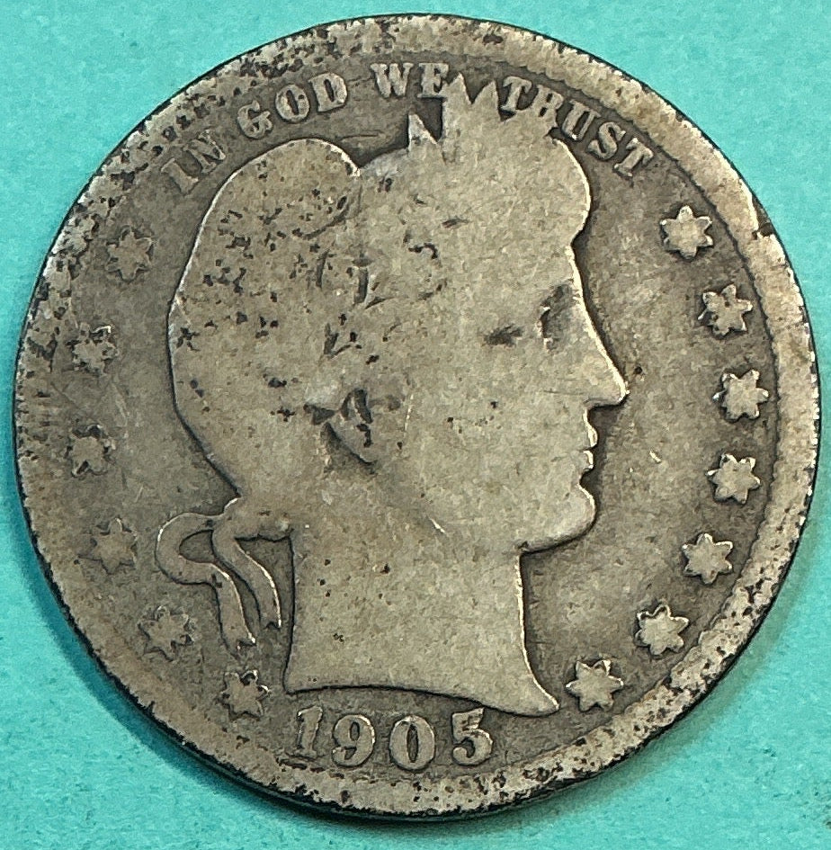 1905-S Barber Quarter., About Good Circulated Details., Store#QR1235