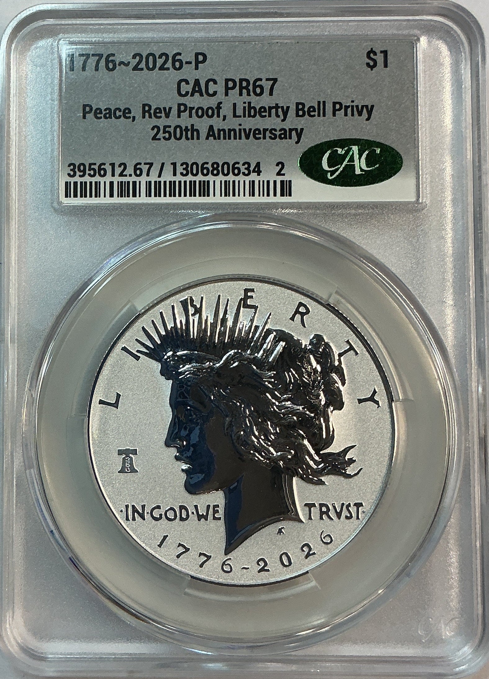 2026-P PEACE Silver Commemorative Reverse Proof, CAC PR67, Store #GMC242