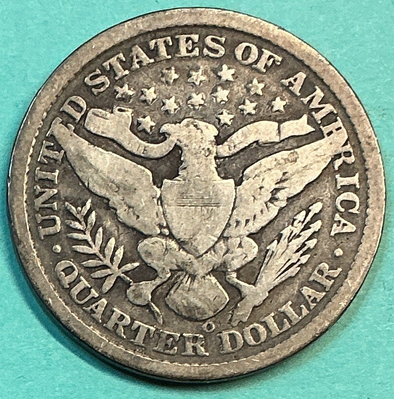 1897-O Barber Quarter., Very Good Circulated Details., Store#QR1202