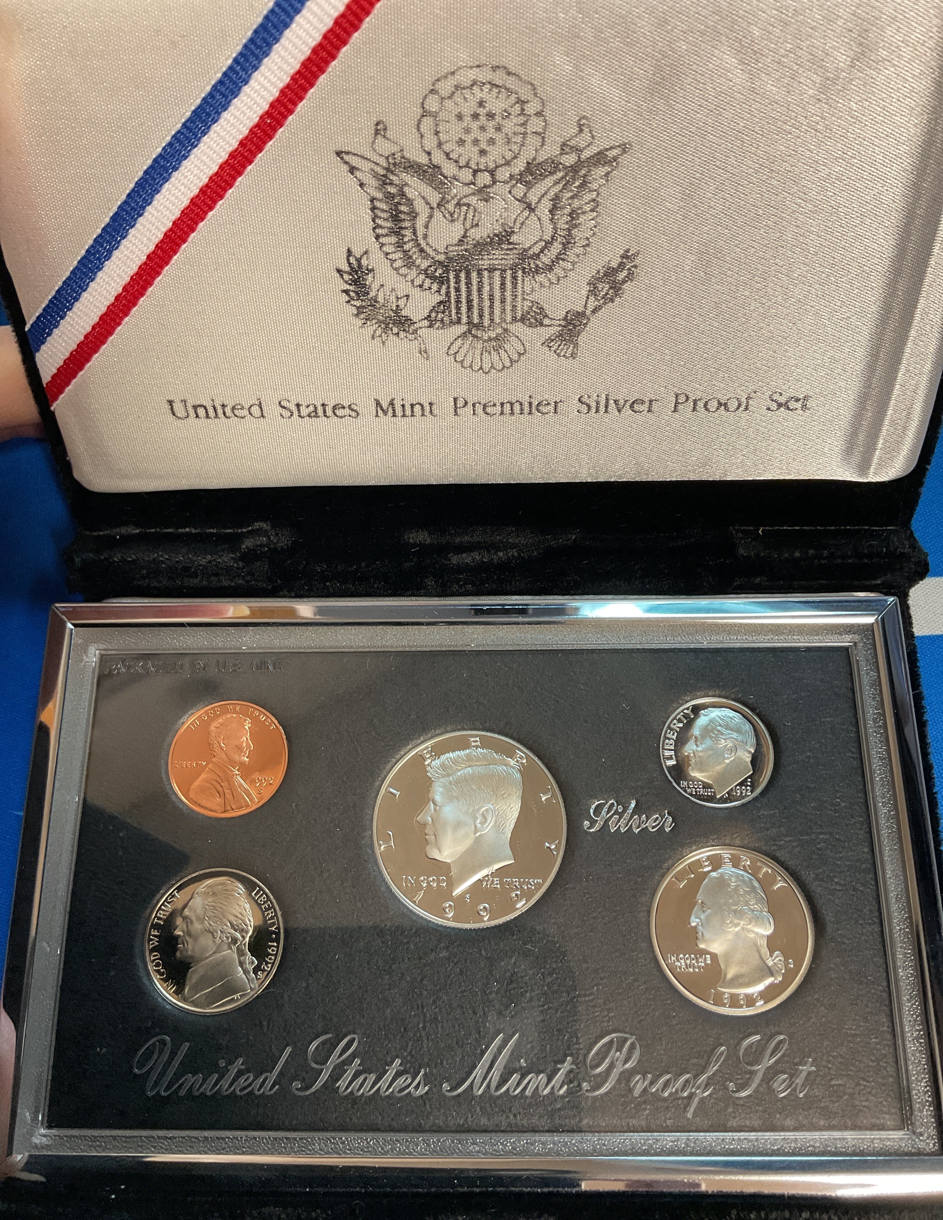 1992 5 Coin Silver Premier Silver Proof Set. U.S. Mint C.O.A, Store #PT031