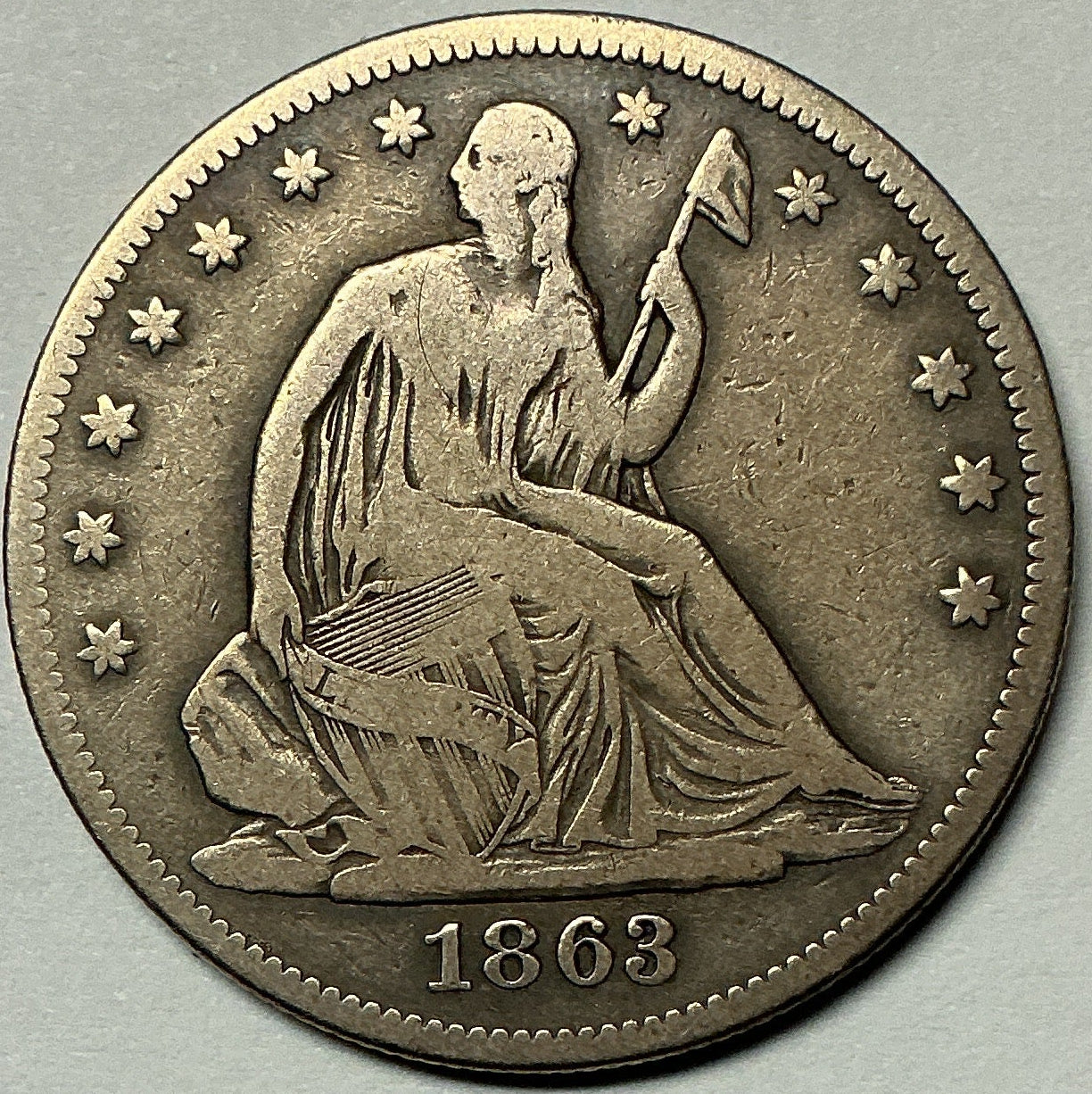 1863 Liberty Seated Half Dollar, Very Fine+ Circulated Coin, Store #HR1975