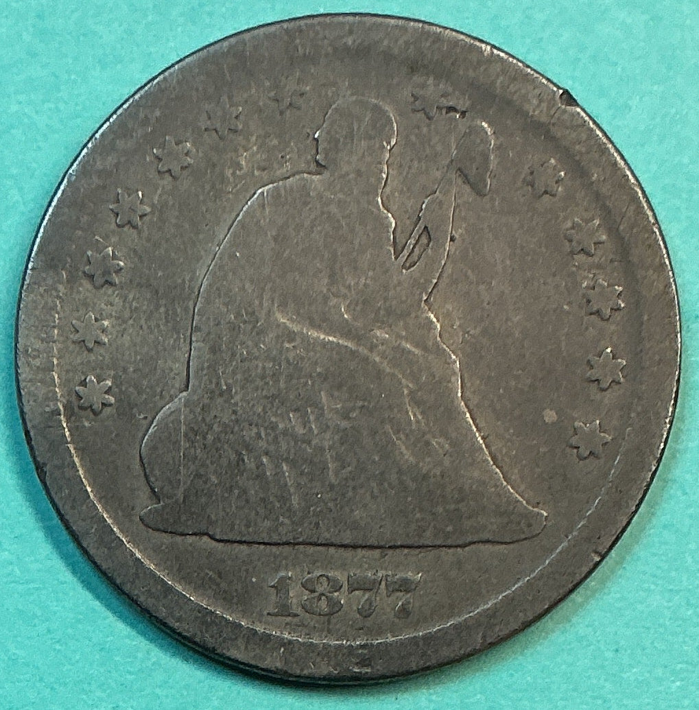 1877-S Liberty Seated Quarter., Good Circulated Details., Store#QR1184