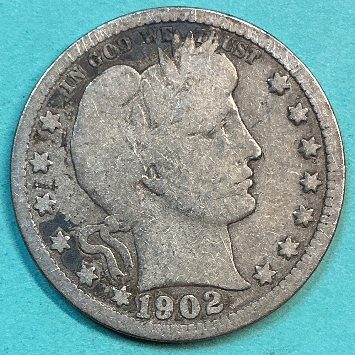 1902 Barber Quarter., Very Good Circulated Details., Store#QR1224