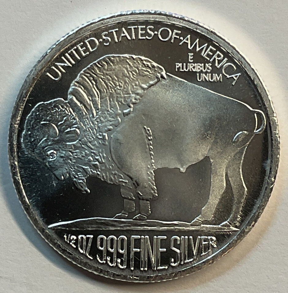 .999 silver, 1/2 Troy Ounce, Indian & Buffalo Silver Round Bullion, Store #SR014