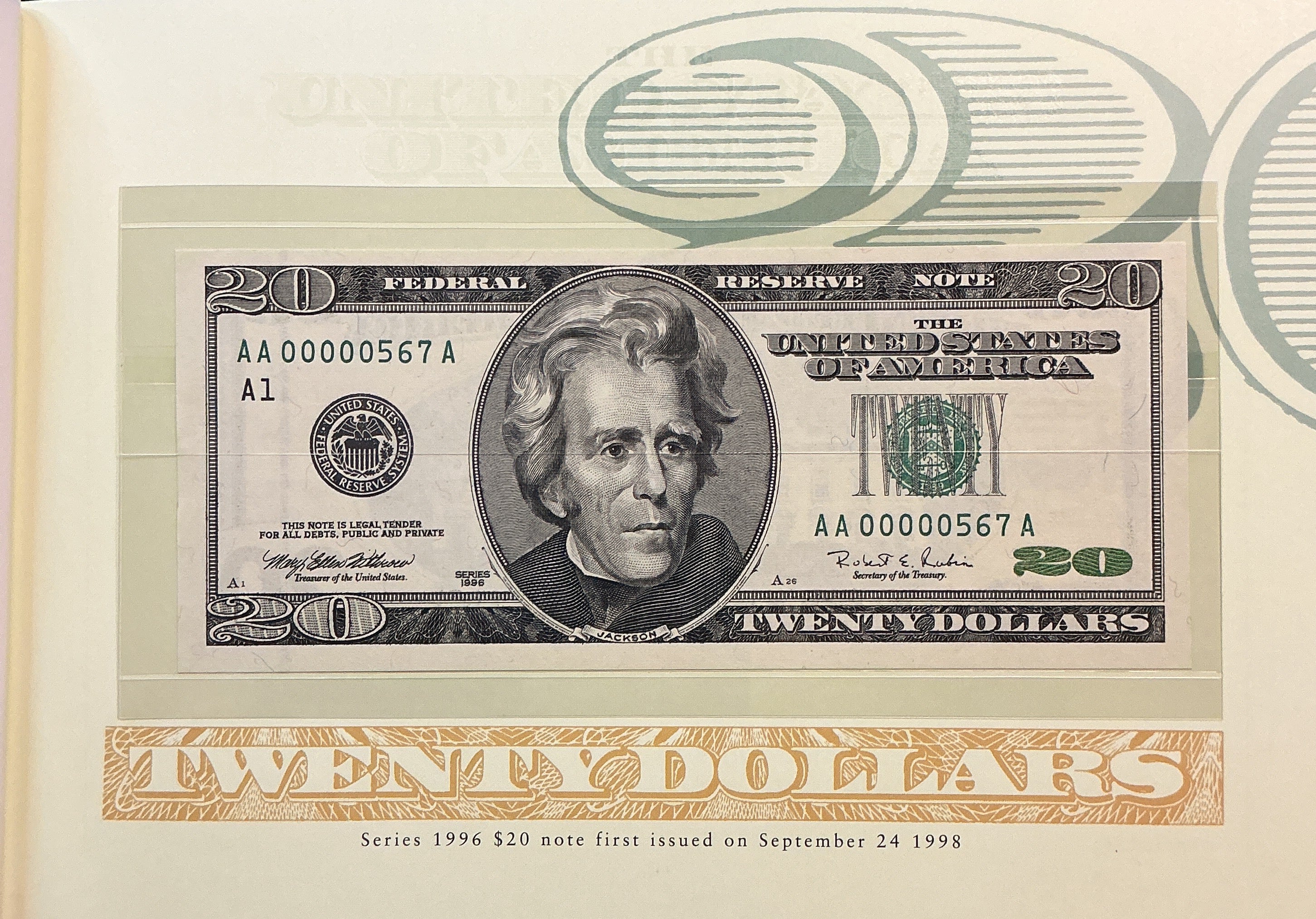 1996 Premium Federal Reserve Set, Serial #567, $20 Notes, #FRN013