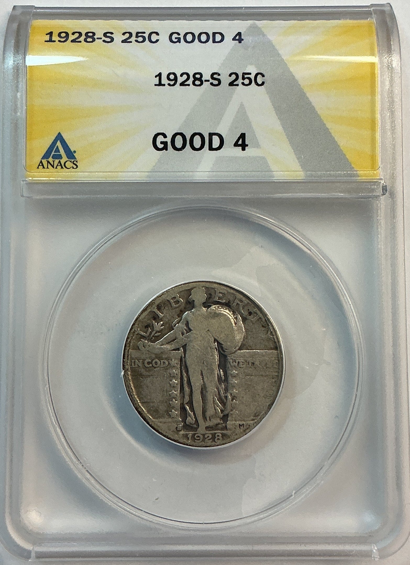 1928-S Standing Liberty Quarter, ANACS Good-4, Store #QR1632
