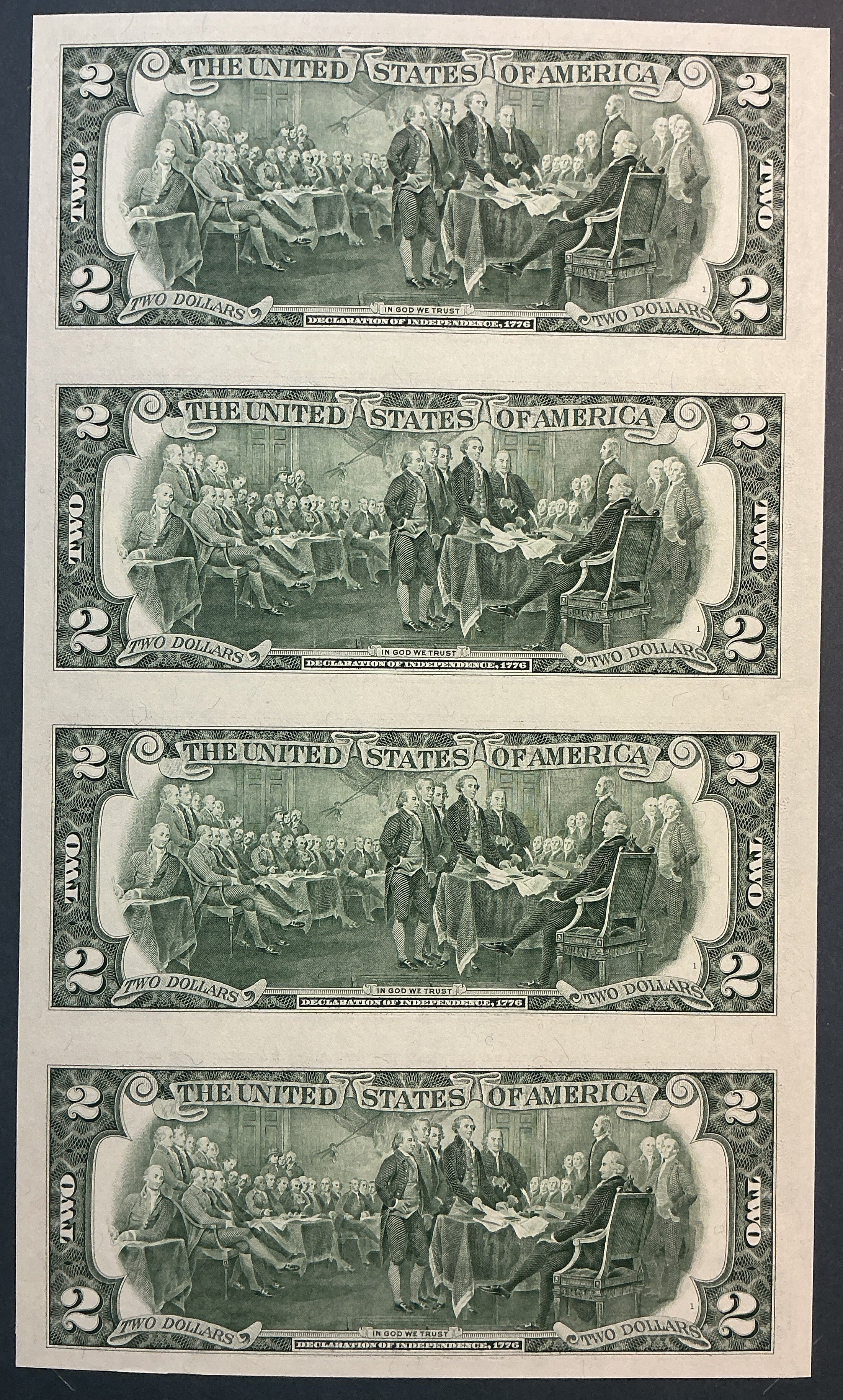 1995 Series $2 Notes, Sheet of 4 Bills, F.R.N., BEP, Store #FRN041