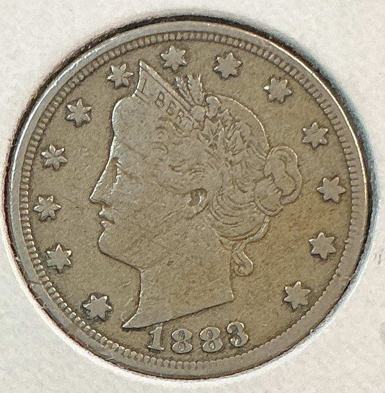 1883 Liberty Nickel., 'No Cents'., Fine Circulated Coin., Store Sale #NL864