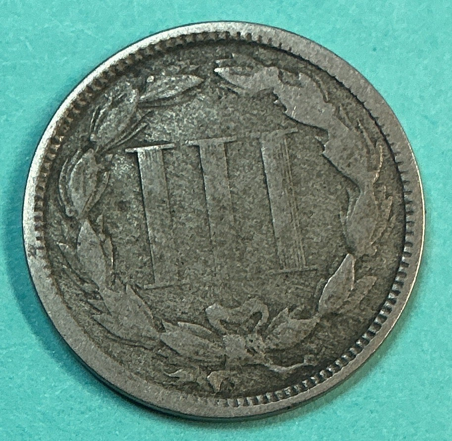 1873 3 Cent Copper Nickel., Very Good Circulated Coin., Store#3C001