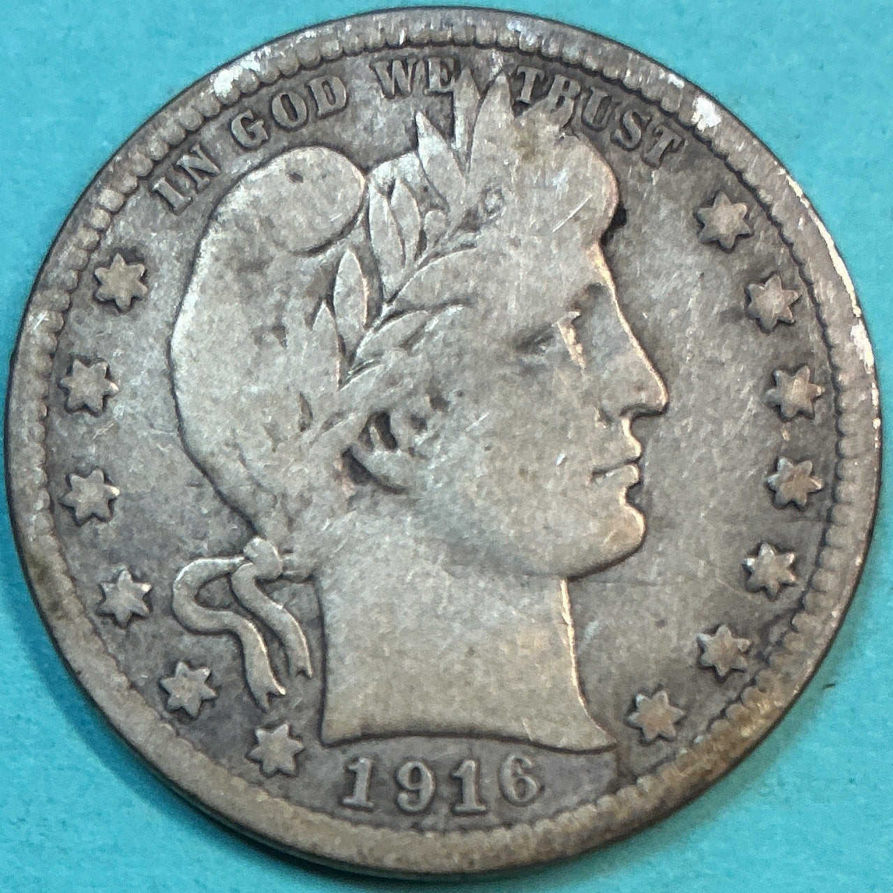 1916-D Barber Quarter., Good Circulated Details., Store#QR1322