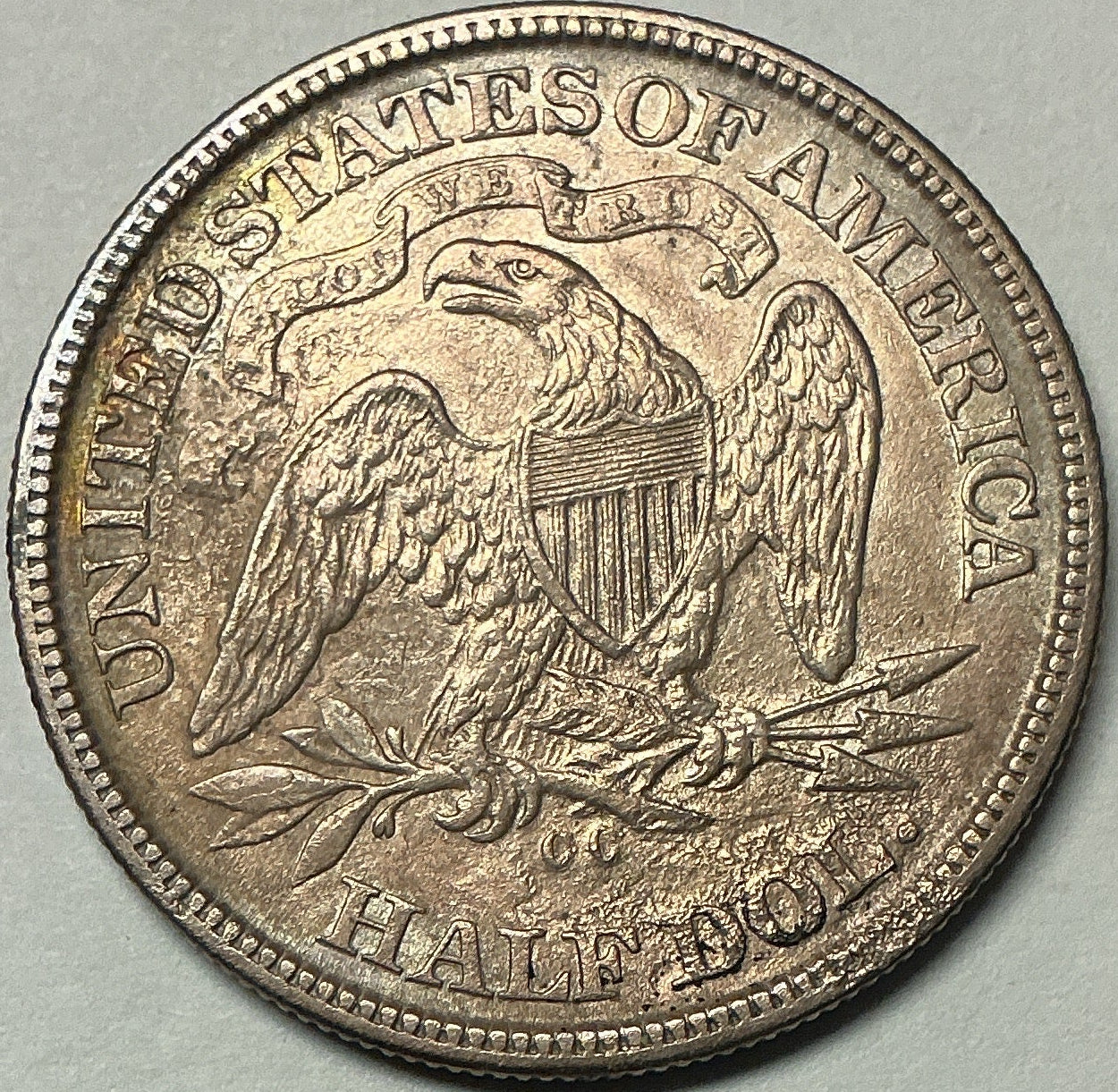 1872-CC Liberty Seated Half Dollar, About Uncirculated Coin, Details, Store #HR2005