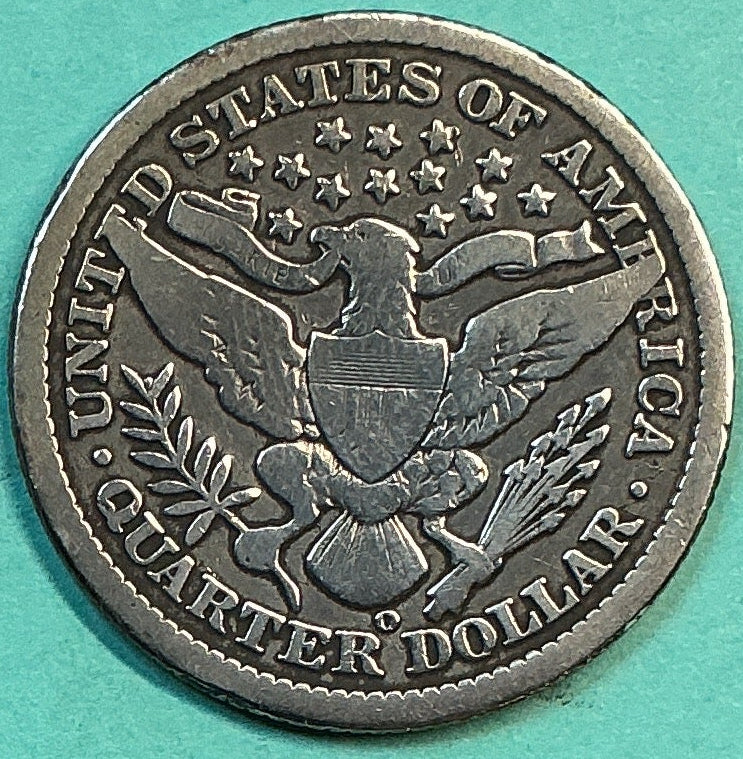 1897-O Barber Quarter., Very Good Circulated Details., Store#QR1203